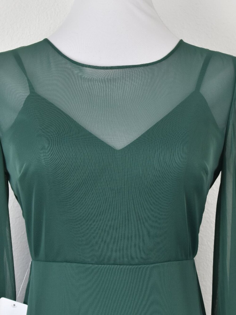 Azazie DENALI Dark Green Long Sleeve Mesh Dress NEW - 6 - Picture 3 of 12